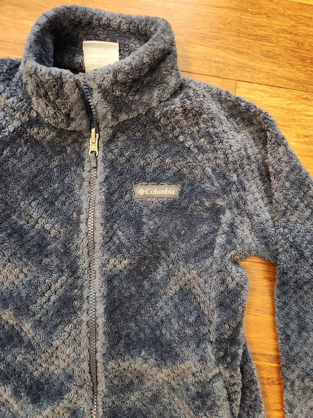 Columbia Girl's Blue Fluffy Fleece Full Zip Jacket Coat Comfy Winter, Large